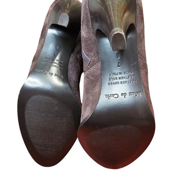 Max De Carlo Italian Knee-High Boots 7B Brown Suede & Leather Croc Embossed - Picture 5 of 11